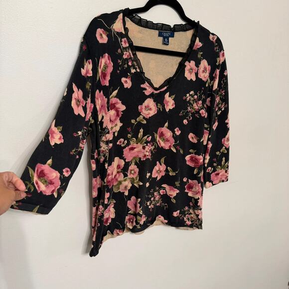Black Floral Chaps 3x Pink Roses Professional Office Sweater - Picture 1 of 2